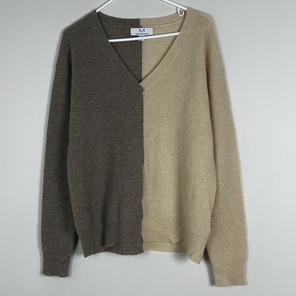 Magaschoni Sweaters - Magaschoni 100% Cashmere V-Neck Colorblock Sweater Knit Womens Sz XL Grey Beige